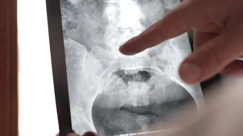 Man radiologist examining a spinal x-ray radiography in the lab. Closeup Stock Footage 191605878