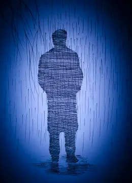 Man in the rain Stock Illustration
