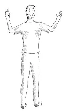 Man raised his hands up standing isolated graphic sketch illustration vector 스톡 일러스트