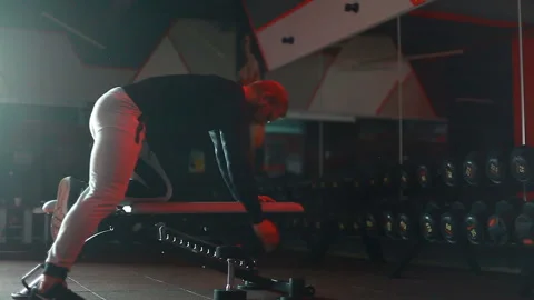 Man raises a weight. Video stock 91666723