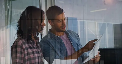Man raising sheet and pointing, woman listening and comparing finance docs, Stock Footage 328348023