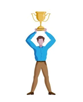 Man raising trophy over head as a winner isolated Ilustração Stock