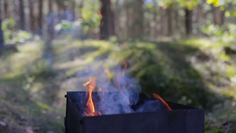 Man rake the coals in the brazier 스톡 동영상 71215941