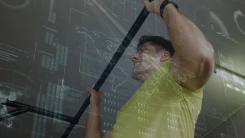 Man reaching up to grip pull-up bar and pulling body up for fitness, overlay Stock Footage 323407957