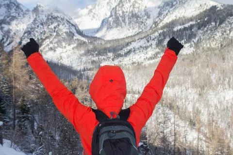 Man reaching mountain top Stock Photos