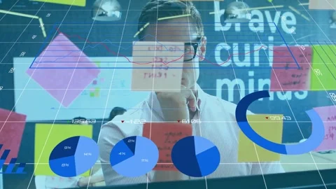 Man reaching for sticky note and writing on glass, organizing business ideas Stock Footage 333368905