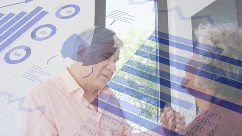 Man reaching, taking woman's hands and discussing health, analytics charts 스톡 동영상 333648973