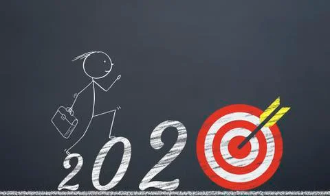 Man reaching the target by pressing the numbers 2020. new year career concept Stock Illustration