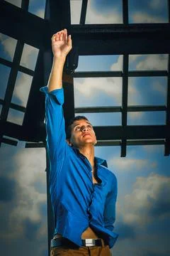 Man Reaching Upward Stock Photos