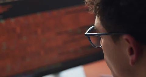 Man, reading and code with HTML on computer screen for software development, web Stock Footage 318773763
