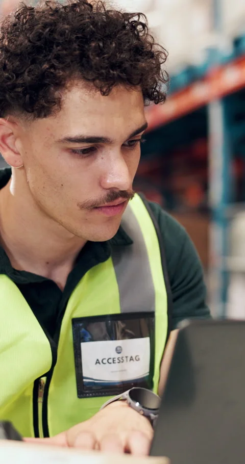 Man, reading and laptop for logistics in warehouse for stock check, inventory Stock Footage 327707416
