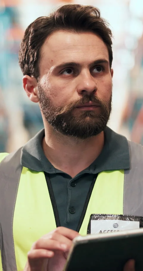 Man, reading and tablet for logistics in warehouse with inspection, supply chain Stock Footage 328230891