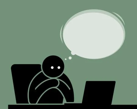 Man reading and watching from the computer with Internet. Stock Illustration