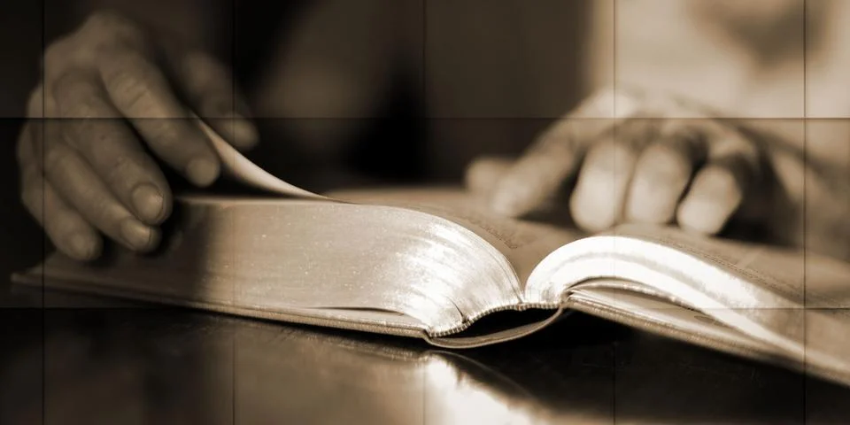 Man reading the bible, geometric pattern Stock Photos