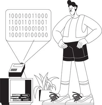 Man reading binary numbers coding illustration Stock Illustration