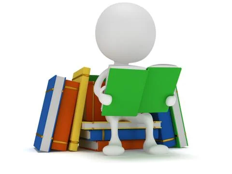 Man reading book. 3d render Stock Illustration