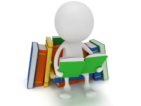 Man reading book. 3d render Stock Illustration