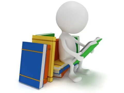 Man reading book. 3d render Stock Illustration