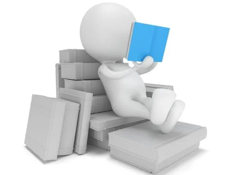 Man reading book. 3d render Stock Illustration