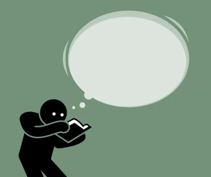 Man reading a book and trying to process the content of the book with his mind. Stock-Illustration