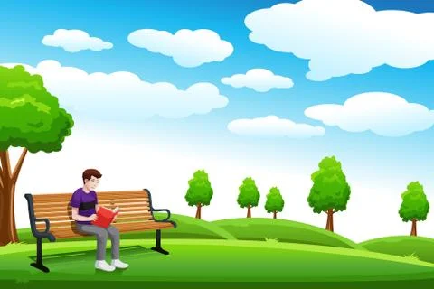 Man reading a book on the bench Illustrazione stock