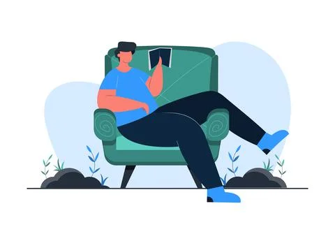 A man reading book on a couch concept illustration Stock Illustration