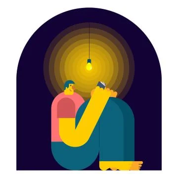 Man reading book  in dark. Night reading. Vector illustration Stock Illustration