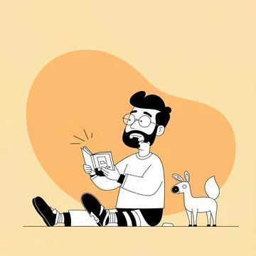 Man Reading Book with Donkey Stock Illustration