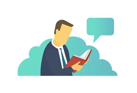 Man reading book. eBook reader. Electronic book Library information. Stock Illustration