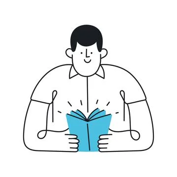Man reading a book. Education, learning, study. Outline, linear, thin line, d Stock Illustration