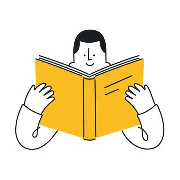 Man reading a book. Education, learning, study. Outline, linear, thin line, d Stock Illustration