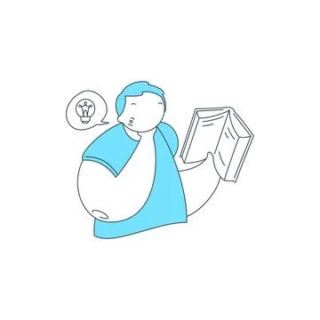 Man Reading A Book To Find An Idea For Education Vector Illustration Stock Illustration