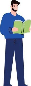 A man reading book flat style isolated on background Illustrazione stock
