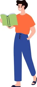 A man reading book flat style isolated on background Stock Illustration