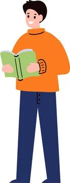 A man reading book flat style isolated on background Stock Illustration