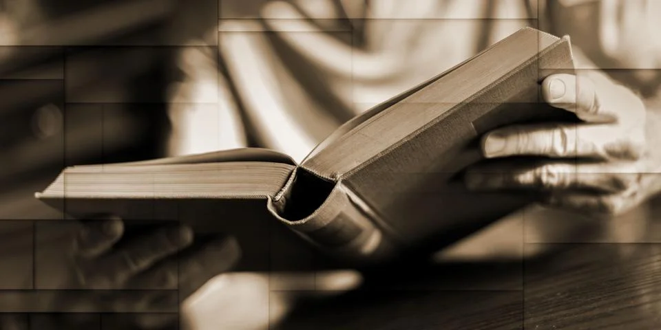 Man reading a book, geometric pattern Stock Photos