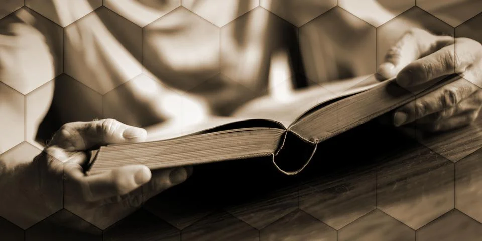 Man reading a book, geometric pattern Stock Photos