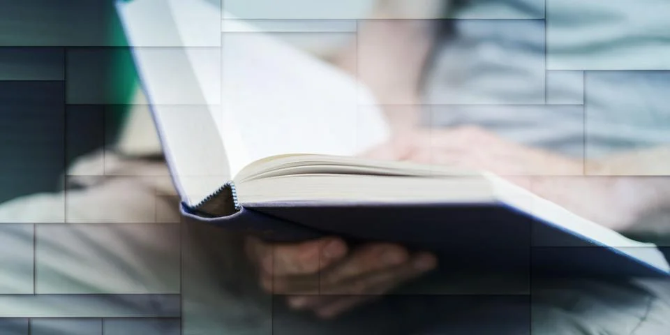 Man reading a book, geometric pattern Stock Photos