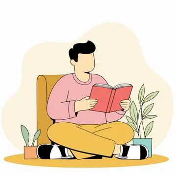 Man Reading Book at Home Stock Illustration