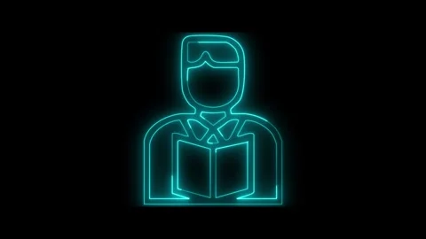 Man reading book neon light glowing effect motion footage video on black ba.. Video stock 330848965