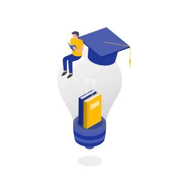 Man reading book sitting on light bulb. education concept. vector illustratio Stock Illustration
