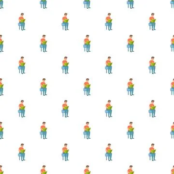 Man reading book sitting seamless pattern 스톡 일러스트