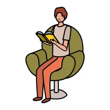 Man reading book in the sofa avatar character Stock Illustration