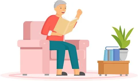 Man reading book, studying at home. Guy student is resting with book Stock Illustration