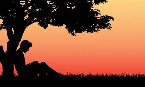 Man reading book under the tree in park Stock Illustration