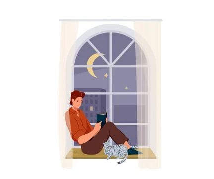 Man reading book vector background. Male character comfortable sitting on a Stock Illustration