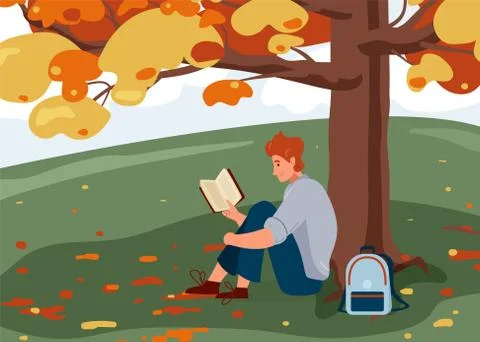 Man reading book vector background. Male character comfortable sitting on the Stock Illustration