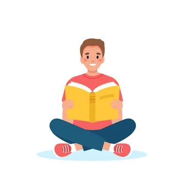 Man reading book while sitting. Learning and literacy day concept. Cute vector 库存插图