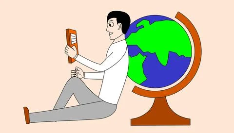 A man is reading a book while sitting on the floor Stock Illustration