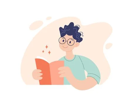 Man reading concept. Young positive man sitting with a book, education or 库存插图